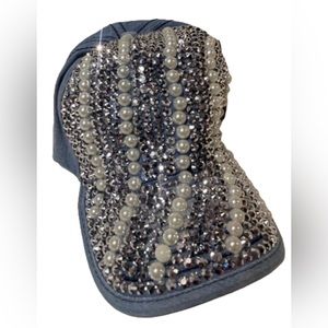 NEW “diamonds & pearls” rhinestone bling Y2K denim baseball cap